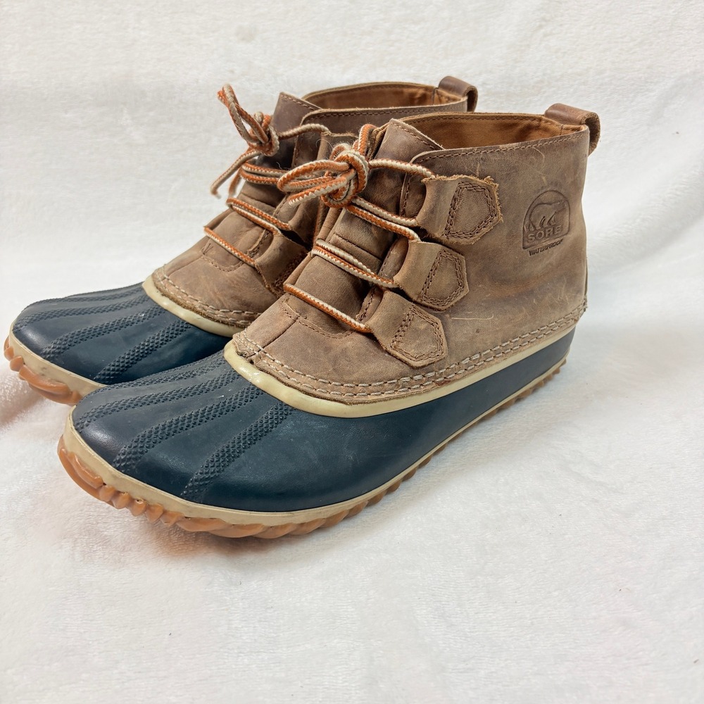 Sorel Out N About Waterproof‎ Leather Duck Boots Women Sz 8.5 Tan Black Ankle